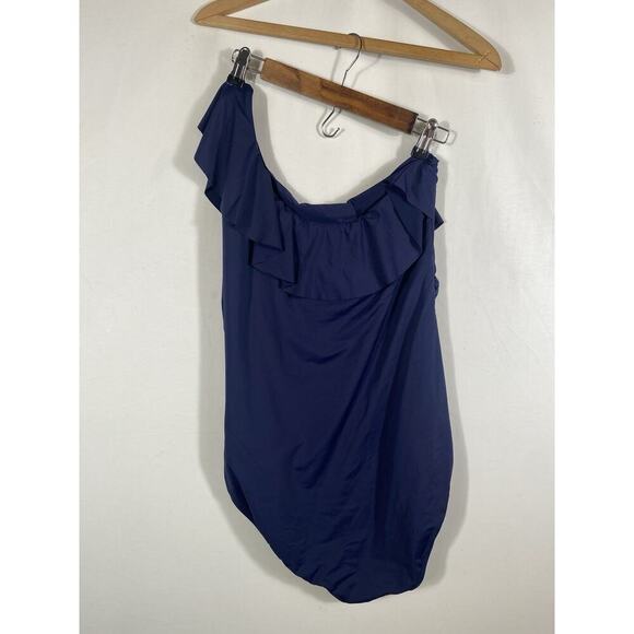 Swimsuit Bathing Suit Size 16 Navy Blue One Shoulder Slimming XL Womens NEW - Picture 6 of 8
